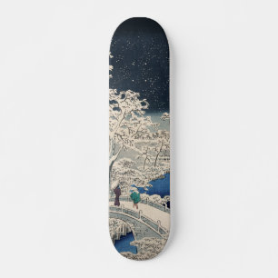 雪の鼓橋ヴィンテージ浮世絵日本の スケートボード