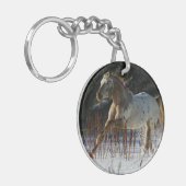 雪のAppaloosaの馬のランニング キーホルダー (正面左)