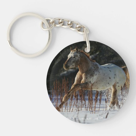 雪のAppaloosaの馬のランニング キーホルダー (正面)