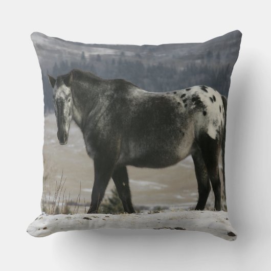 雪のAppaloosaの馬 クッション (正面)