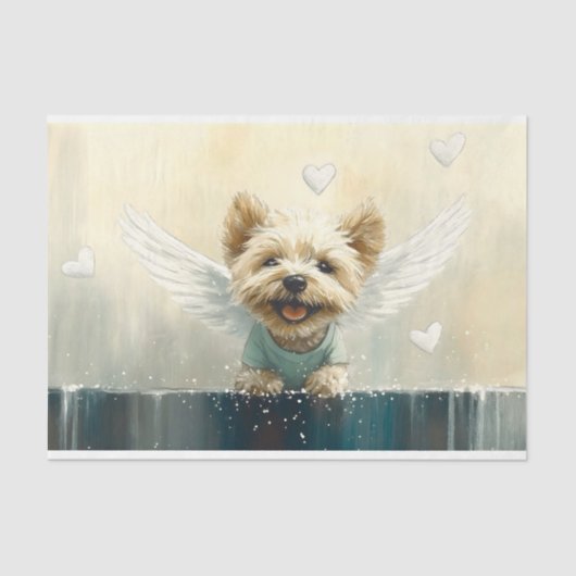 雪のAV3デコページに翼を持つヨークシャーテリア犬 薄葉紙 (正面)