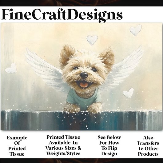 雪のAV3デコページに翼を持つヨークシャーテリア犬 薄葉紙