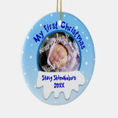 雪のBabysの初めてのクリスマスのカスタムな写真のオーナメント セラミックオーナメント (右)