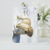 雪のLRイエロー・ラブラドール・レトリーバー子犬 サンキューカード (スタンド正面)