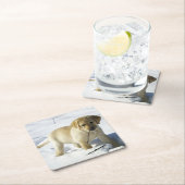 雪のLRイエロー・ラブラドール・レトリーバー子犬 スクエアペーパーコースター (インサイチュ)