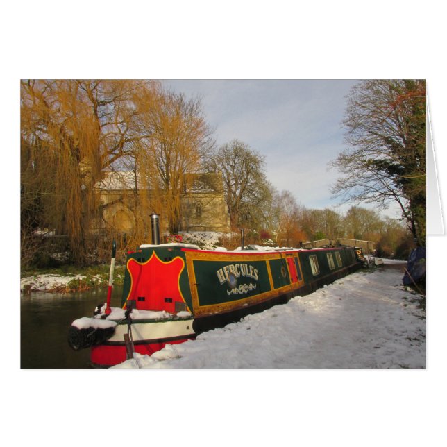 雪のNarrowboatそして教会 (正面横)