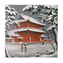 雪のTsuchiya Koitsuの冬場面のZojojiの寺院 タイル