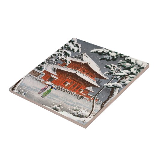 雪のTsuchiya Koitsuの冬場面のZojojiの寺院 タイル (側面)