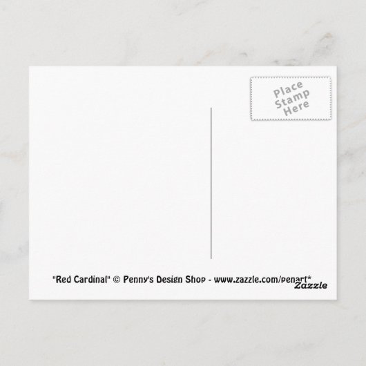 雪はがきに赤い(鳥)ショウジョウコウカンチョウ ポストカード (裏面)