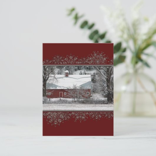 雪はがき内のクリスマス旧赤納屋 シーズンポストカード (スタンド正面)