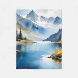 雪は山と湖のキャップ フリースブランケット