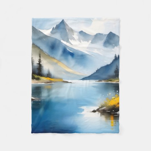 雪は山と湖のキャップ フリースブランケット (正面)