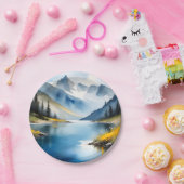 雪は山と湖のキャップ ペーパープレート (パーティー)