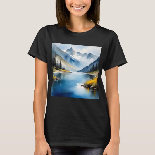 雪は山と湖のキャップ Tシャツ (正面)