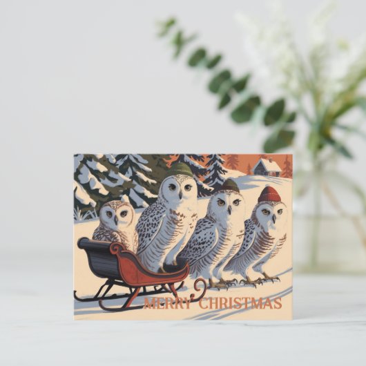 雪ふくろうメリークリスマス ポストカード (スタンド正面)