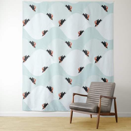 雪よくはしゃぐ模様のペンギン タペストリー (インサイチュ)