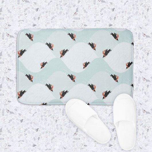 雪よくはしゃぐ模様のペンギン バスマット