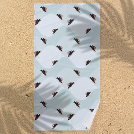 雪よくはしゃぐ模様のペンギン ビーチタオル