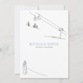 雪をかぶったピークを抱えるスキーケーブルカーカップル 招待状 (正面)