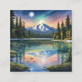 雪をかぶった山々と澄ん湖。 スクエア名刺