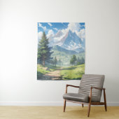 雪をかぶった山々と緑豊かな森 タペストリー (インサイチュ)