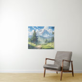 雪をかぶった山々と緑豊かな森 タペストリー (インサイチュ(横))