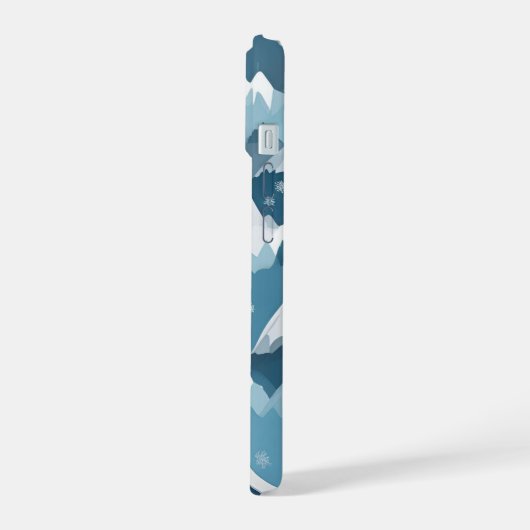 雪をかぶった山々の層状の雪の結晶の冬 iPhone 15ケース (左側面)