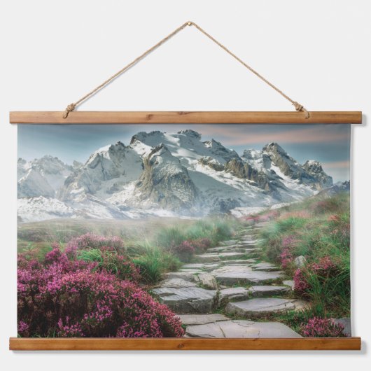 雪をかぶった山々 吊り下げ型タペストリー (正面)