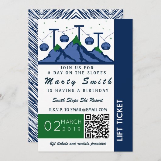 雪をかぶった山の上昇のチケットの招待状 招待状 (正面/裏面)
