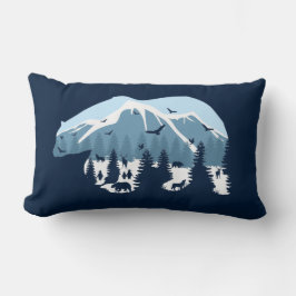雪をかぶった山の森のクマ 自然 動物 ランバークッション