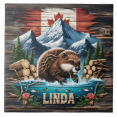 雪をかぶった山頂とカナダビーバー タイル (正面)