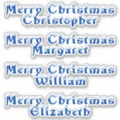 雪をかぶった青いタイポグラフィメリークリスマスの名前 シール (正面)