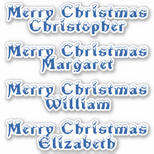 雪をかぶった青いタイポグラフィメリークリスマスの名前 シール (正面)