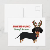 雪を介してダックスシュントかわいいドキシトインデアードッグ シーズンポストカード (正面/裏面)