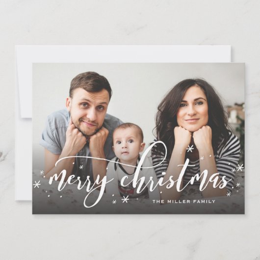 雪を振り掛けお洒落るクリスマスの写真グリーティング シーズンカード (正面)