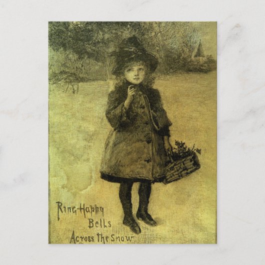 雪を渡るリング幸せな鐘 シーズンポストカード (正面)