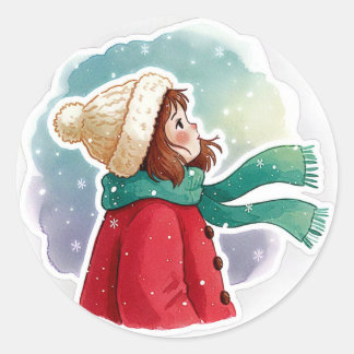 雪を見る少女 ラウンドシール