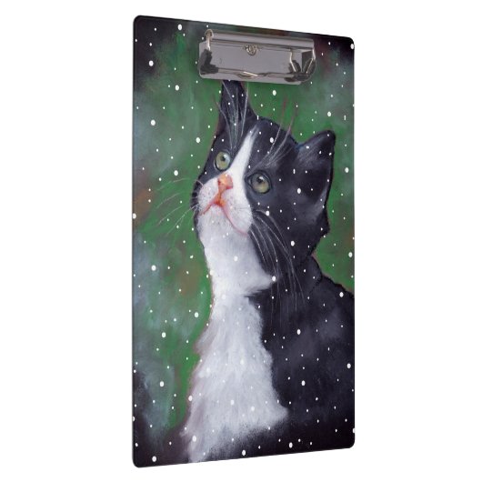 雪を調べているタキシード猫はパステル調の芸術に油をさします クリップボード (右)