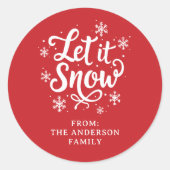 雪を赤くパーソナライズされたする ラウンドシール (正面)