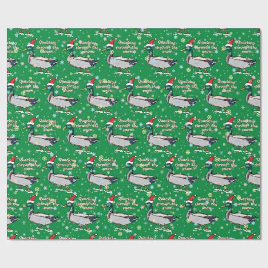 雪を通したサンタの帽子Quackingのマガモのアヒル ラッピングペーパー (フラット)