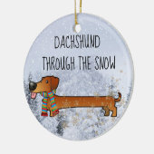 雪を通した愛らしく、おもしろいなダックスフント セラミックオーナメント (左)