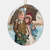 雪を通って歩いている子供 セラミックオーナメント (左)