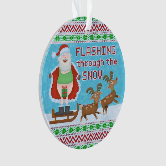雪を通って点滅しているおもしろいなクリスマス|サンタクロース オーナメント (正面)