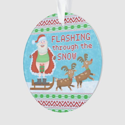 雪を通って点滅しているおもしろいなクリスマス|サンタクロース オーナメント (正面)