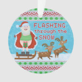 雪を通って点滅しているおもしろいなクリスマス|サンタクロース オーナメント (正面)