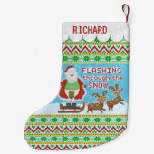 雪を通って点滅しているおもしろいなクリスマス|サンタクロース スモールクリスマスストッキング (裏面)