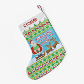 雪を通って点滅しているおもしろいなクリスマス|サンタクロース スモールクリスマスストッキング (裏面 (吊り時))