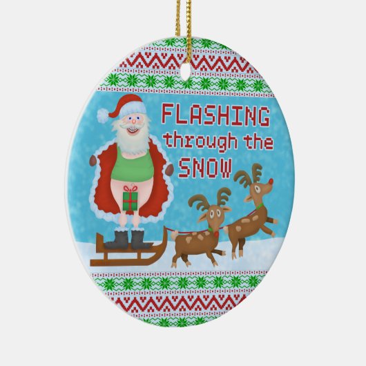 雪を通って点滅しているおもしろいなクリスマス|サンタクロース セラミックオーナメント (右)