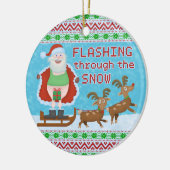 雪を通って点滅しているおもしろいなクリスマス|サンタクロース セラミックオーナメント (左)