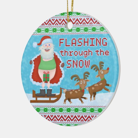 雪を通って点滅しているおもしろいなクリスマス|サンタクロース セラミックオーナメント (左)